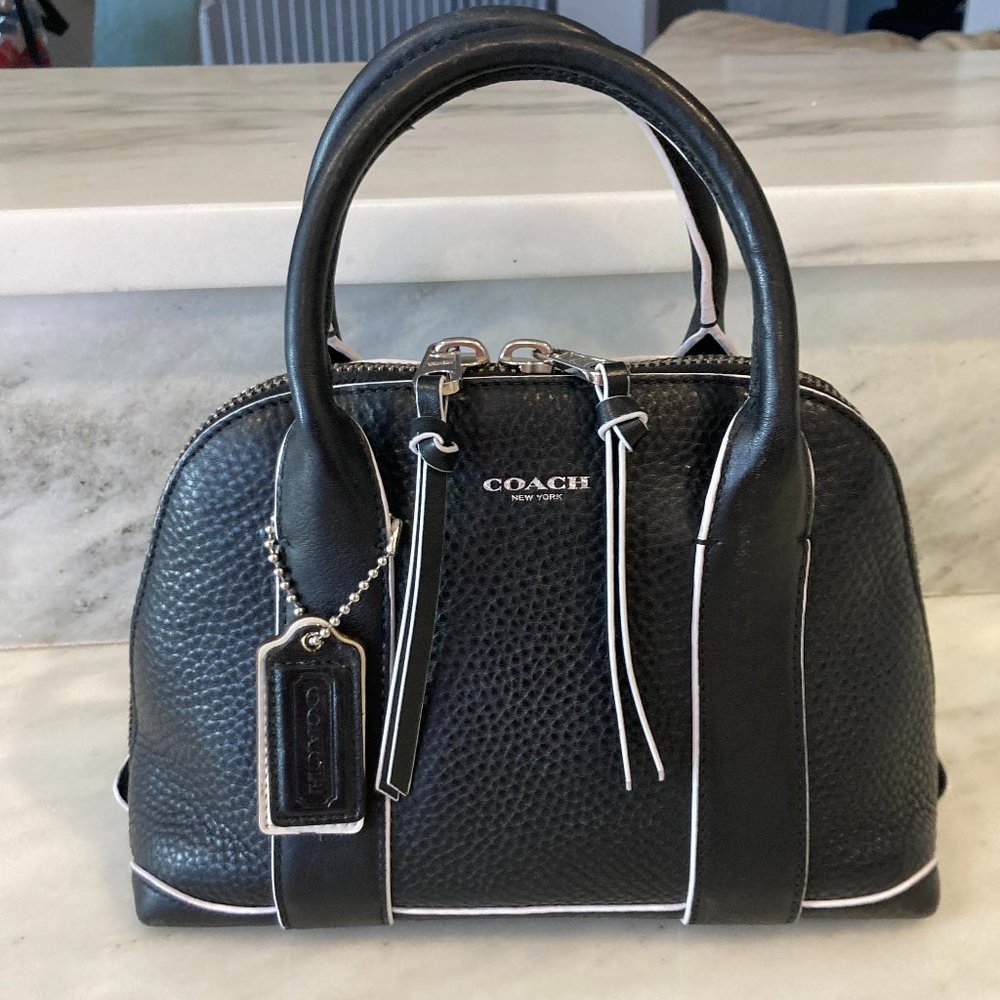 Coach black pebble leather bleeker mini preston satchel  30344 /crossbody strap